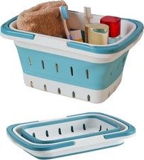 Portable Folding Plastic Bath Caddy with Handle, Perforated, 1 pack, Blue