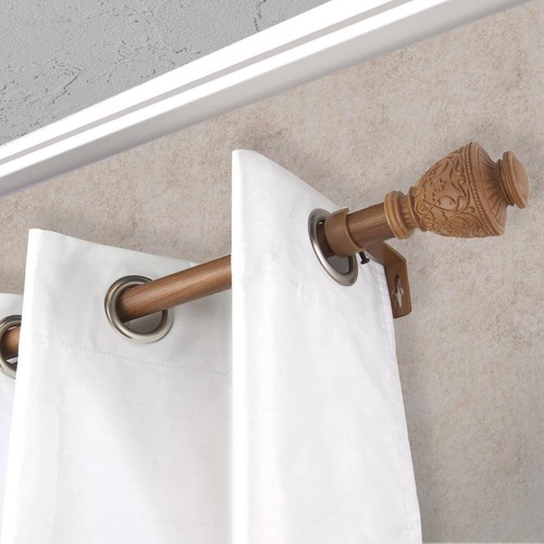 1 inch Adjustable Single Faux Wood Curtain Rod 120-170 inch in Dark Walnut with - Picture 2 of 2