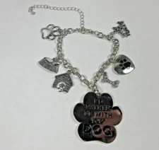 vintage Kalan 7 metal dog charm bracelet I'd Rather Be With My Dog bone bowl paw