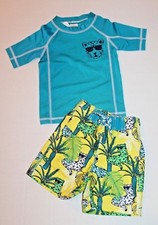 Gymboree Cool Cat Leopard Swimsuit  Rash Guard Top Set Baby Boy 12-18 Months