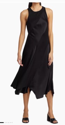 New Cinq a Sept Silk Black Solana Handkerchief Midi Dress Size 2