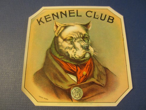 original old antique - kennel club - outer cigar label - dog