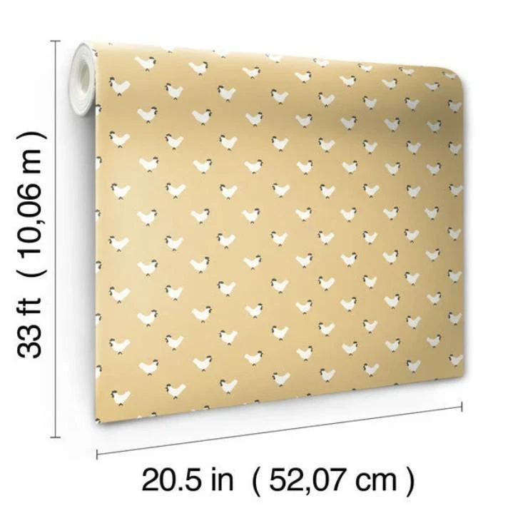 Papel Pintado Diseñador Pequeños Pollos Blancos en Amarillo, 56 Pies Cuadrados Perno Foto 3 de 4