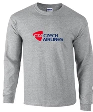 Czech Airlines Red Blue Logo Czechoslovakian Air Sport Gray Long Sleeve T-shirt