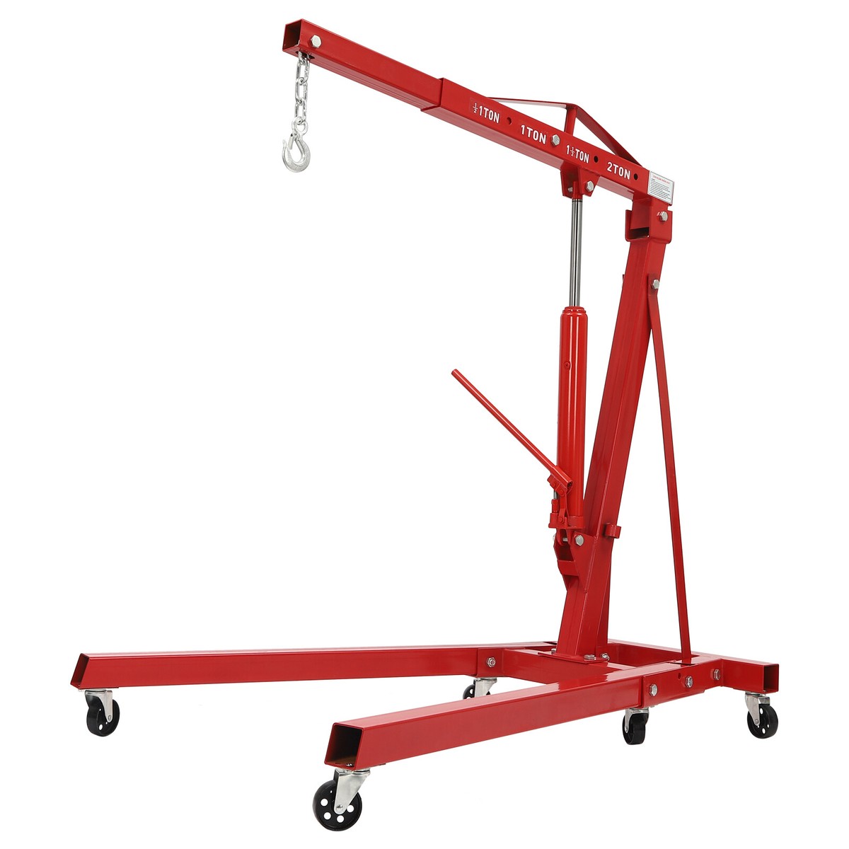 2 Ton Folding Engine Hoist Crane - 6 Wheel Hydraulic Lift, 4 Position Adjustable (0.5T To 2T), For Garage & Workshop