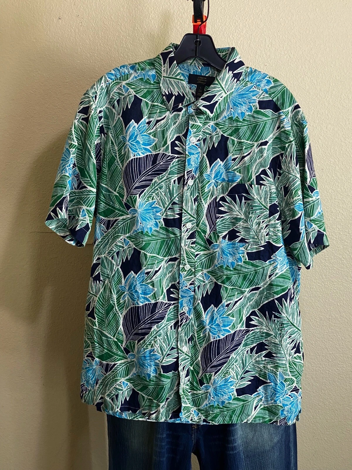 Club room Luxury Linen BUTTON UP SHIRT Large L