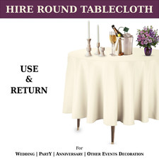 HIRE 90" Round Polyester Table Cloths For Party Events Use & Return Table Covers