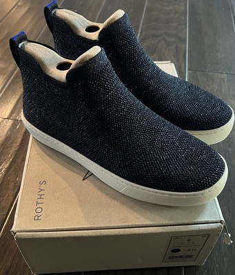 New in Box Rothy s Size 8.5 Blue Metallic Lattice Stitch  The Chelsea  Boots