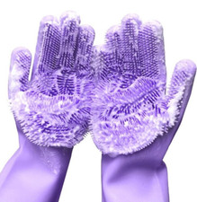 Silicone Rubber Dish Washing Gloves Kitchen Pet Bath Cleaning Scrubber
