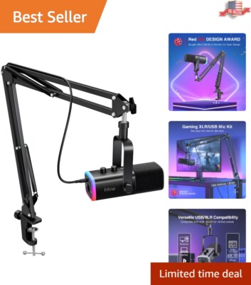 Professional Dynamic Gaming Microphone with RGB, Stand & Headphone Monitor Jack