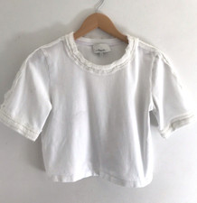 3.1 Phillip Lim Boxy White Cropped Shirt Cotton Sz S Textured-Trim Minimalist