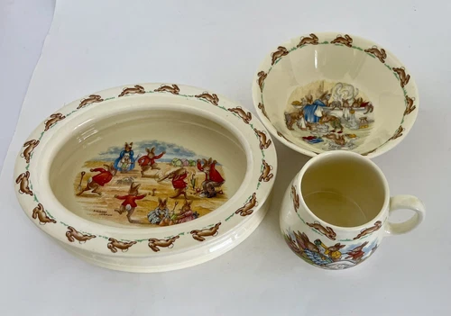 Royal Doulton Bunnykins Child's 3 Piece Set Oval Bowl Cup Bowl Barbara Vernon