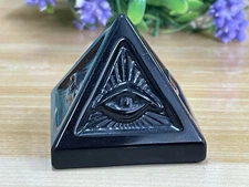  Natural obsidian quartz eyes pyramid hand carved crystal healing 1pc