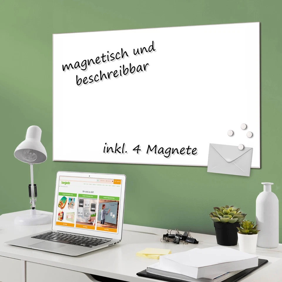 Glas Magnettafel weiß m. 4 Magneten Memoboard Pinnwand magnetisch Whiteboard - Bild 2 von 4