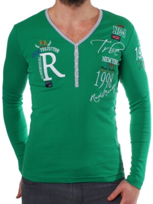 Redbridge Herren Longsleeve langarm Shirt Slimfit grün bestickt R-1643