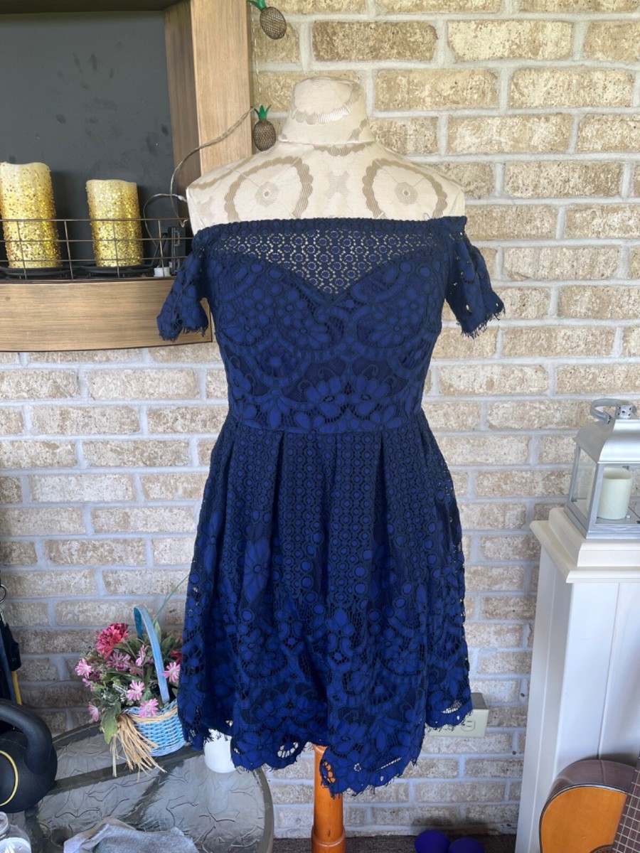 Francescas navy blue lace off the shoulder dress size S Francescas navy blue lace off the shoulder dress size S