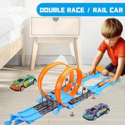Stunt Speed Doppel Auto Räder Zum Selbermachen Rennbahn Kit, pädagogisches Spielzeug für Kinder