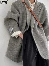  Korean Long SleeveTurn-downCollar Solid Woolen Coat  Double-faced Cashmere Coat