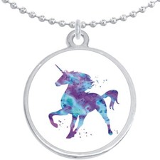 Watercolor Unicorn Round Pendant Necklace Beautiful Fashion Jewelry