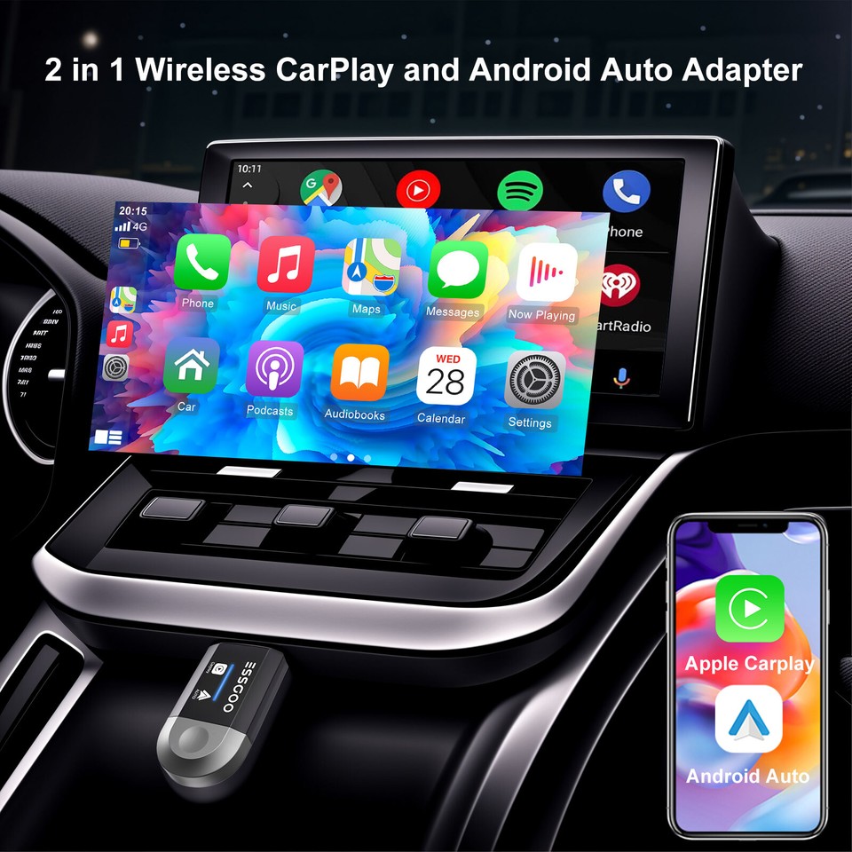 ESSGOO Wireless Apple Carplay Adapter Android Auto Adapter USB Car