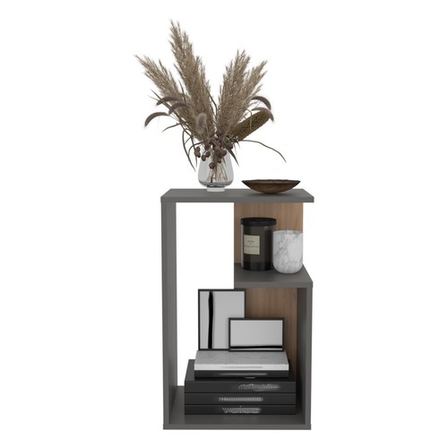 25" High 3 Tier Side Table Black White Natural Oak - Picture 39 of 117