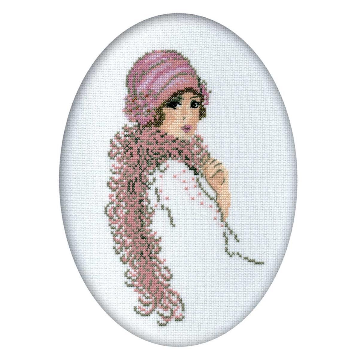 RTO counted Cross Stitch Kit ""Lady in Boa"" R293, 10x16 cm, DIY