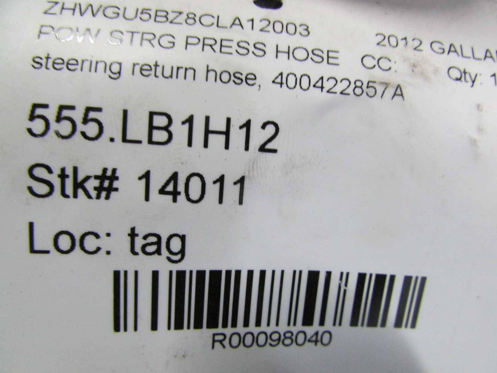 Lamborghini Gallardo, Power Steering Return Line, Used, P/N 400422857A