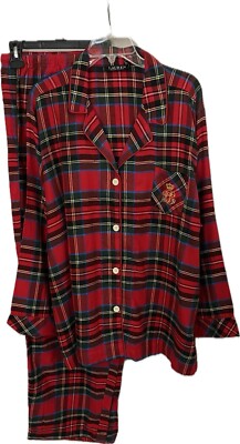 Ralph Lauren Women's Lightweight Flannel Red Pajama Set Size 1X Retail $79