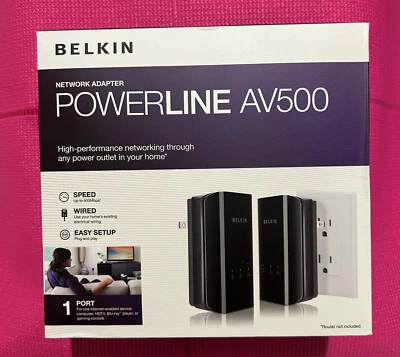 Two Belkin PowerLine AV500 Network Adapters, New in Box - image 1 of 3