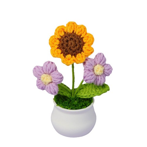 Artificial Crochet Sunflower Flower Simulation Potted Bonsai Desktop Home Decor. - Picture 8 of 23