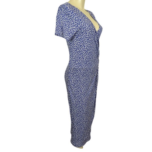 DEVERNOS short sleeve purple white faux wrap low cut V neck Summer dress Sz S - Picture 4 of 17