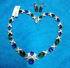 Women Necklace Stud Earrings Set 18K Gold Plated Cubic Zircon Pendant Chain Box