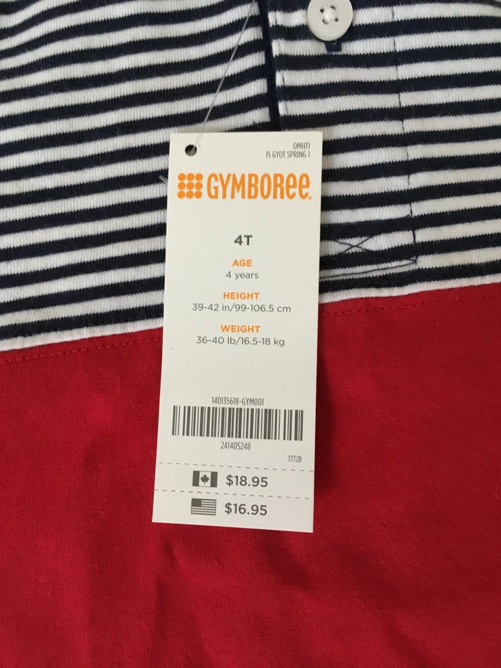 NOVA CAMISA DE ALGODÃO GYMBOREE masculina tamanho 4 manga curta vermelha, azul marinho, listras brancas - Imagem 2 de 4