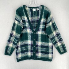 Vintage Paul Harris Design Mohair Plaid Cardigan Women Medium Green Academia 90s