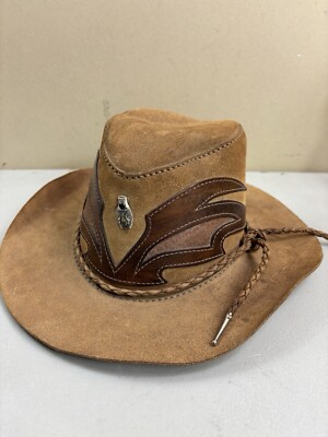 Head'n Home Leather Cowboy Hat Cheyenne M/L Tooled Leather Aussi/Ameri Steampunk