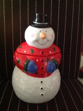 Coco Dowley Ceramic Snowman Cookie Jar Christmas Holiday 12" tall crazed AS IS