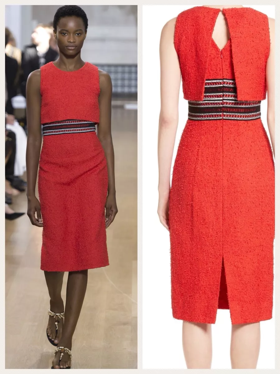 Oscar de la Renta Womenu0026#039;s Spring 2017 Red Tweed Sleeveless Popover  Dress Sz 8 | eBay