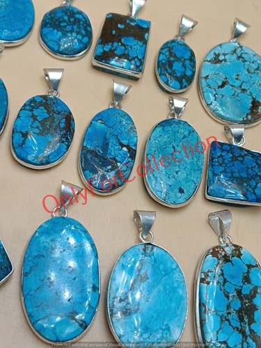 Lotto ciondoli ingrosso placcati argento sterling 925 pietra turchese naturale - Foto 5 di 5