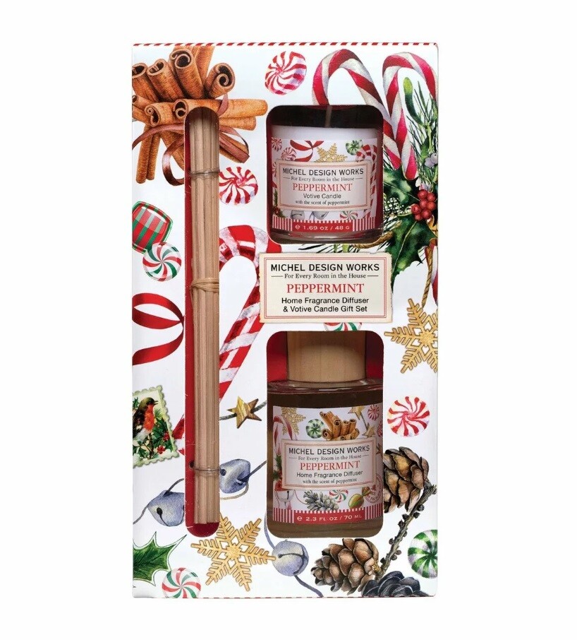 Michel Design Works Fragrance Diffuser and Votive Candle Set, Peppermint