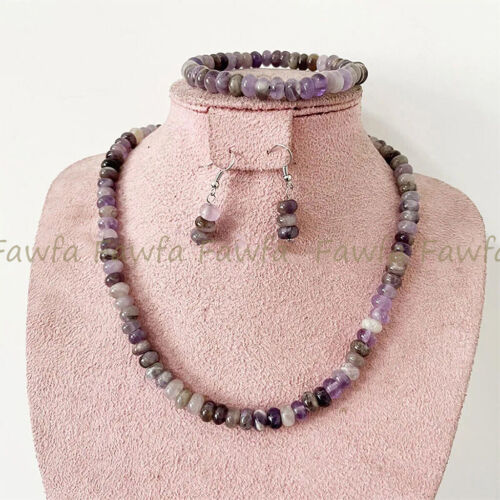 Natural 4x6/5x8mm Amethyst Rondelle Gems Beads Necklace Bracelet Earrings Set - Picture 1 of 8