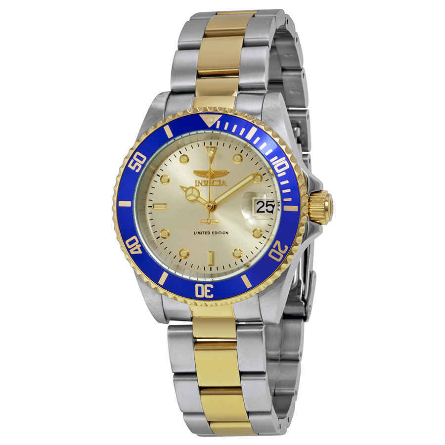 Двухцветные мужские часы Invicta Pro Diver с циферблатом цвета шампанского ILE8928OBA