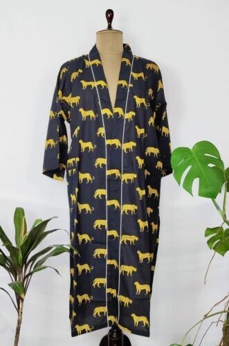 Indian Women Long Cotton Kimono One Size Night Dress Body Cover Up Gown - Picture 2 of 6