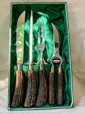 Tranchierbesteck A. Wingen Jr. Solingen  4-teilig - Hirschhorn Griffe -wie neu-