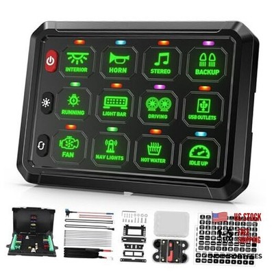 Panel 5-Level Brightness Switches, Multifunction Toggle Green 12 Gang Switch