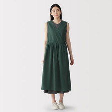 MUJI Womens 100% Organic High-Twist Cotton Kimono Sheer Dress Dark Green FedEx