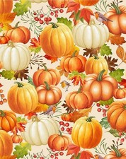 Gather W/ A Grateful Heart Fall Pumpkins, Harvest Fabric Cott 1yd BTY Fast Ship
