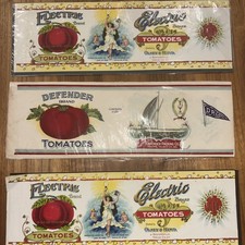 Antique Can Labels - Electric & defender Brand tomatoes Early 20th Century NY