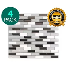 4-PACK SMART TILES MURANO METALLIK GRAY PEEL AND STICK SELF-ADHESIVE WALL TILES