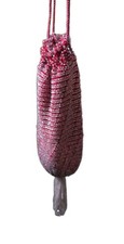Art Deco Red Crocheted Reticule Drawstring Bag w Glass Seed Beads Flapper Era
