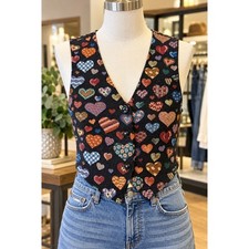 Vintage 90s Heart Tapestry Vest Whimsical Grandmacore Small